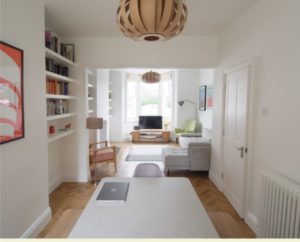 white interior of a large kitchen diner